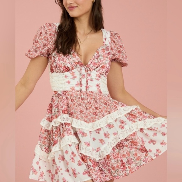 ARULA Dresses & Skirts - ARULA Pink and Cream Floral Mini Dress